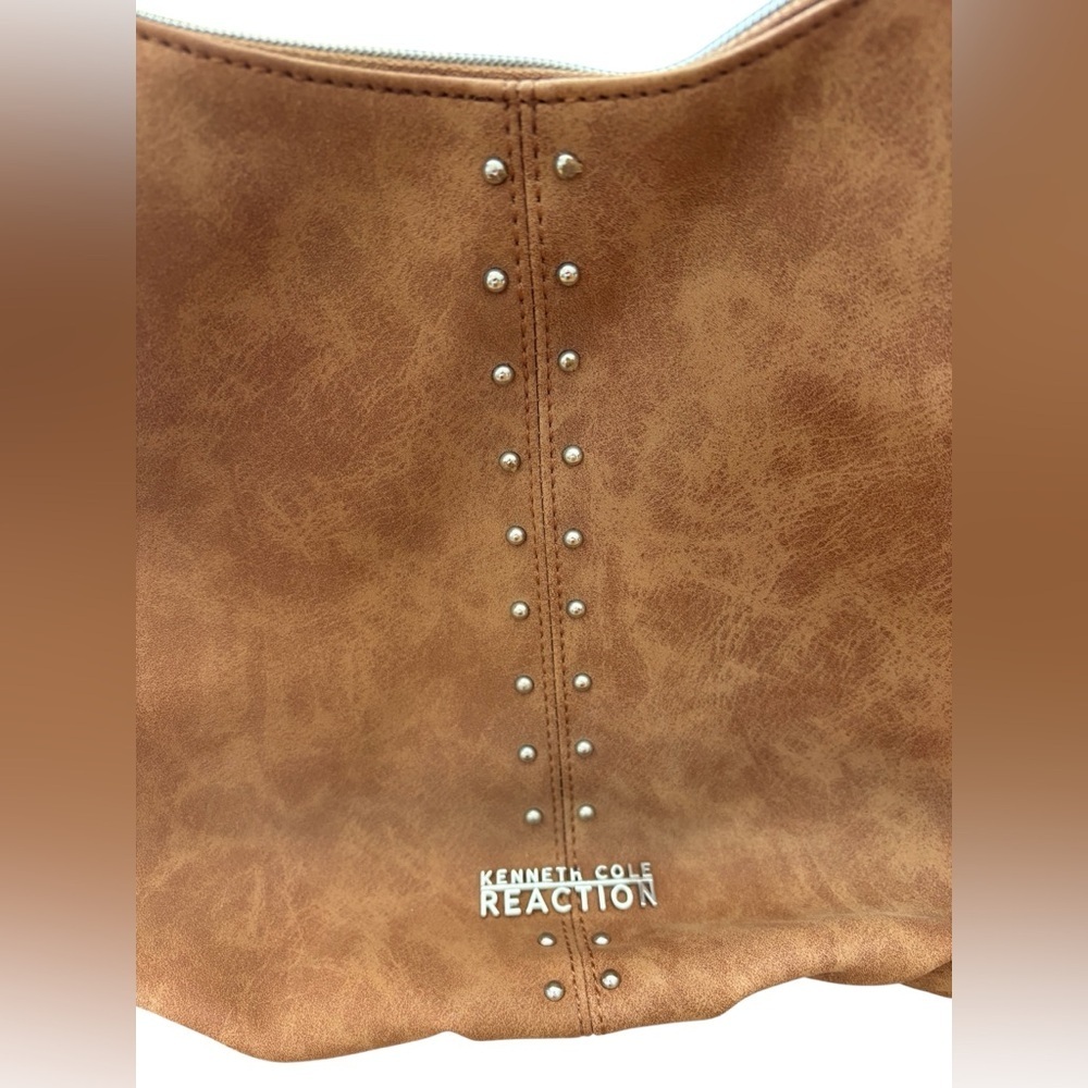 NEW,Kenneth Cole Reaction, Brown Hobo Bag Fringe Studded Shoulder Bag, Boho Chic - Picture 2 of 11